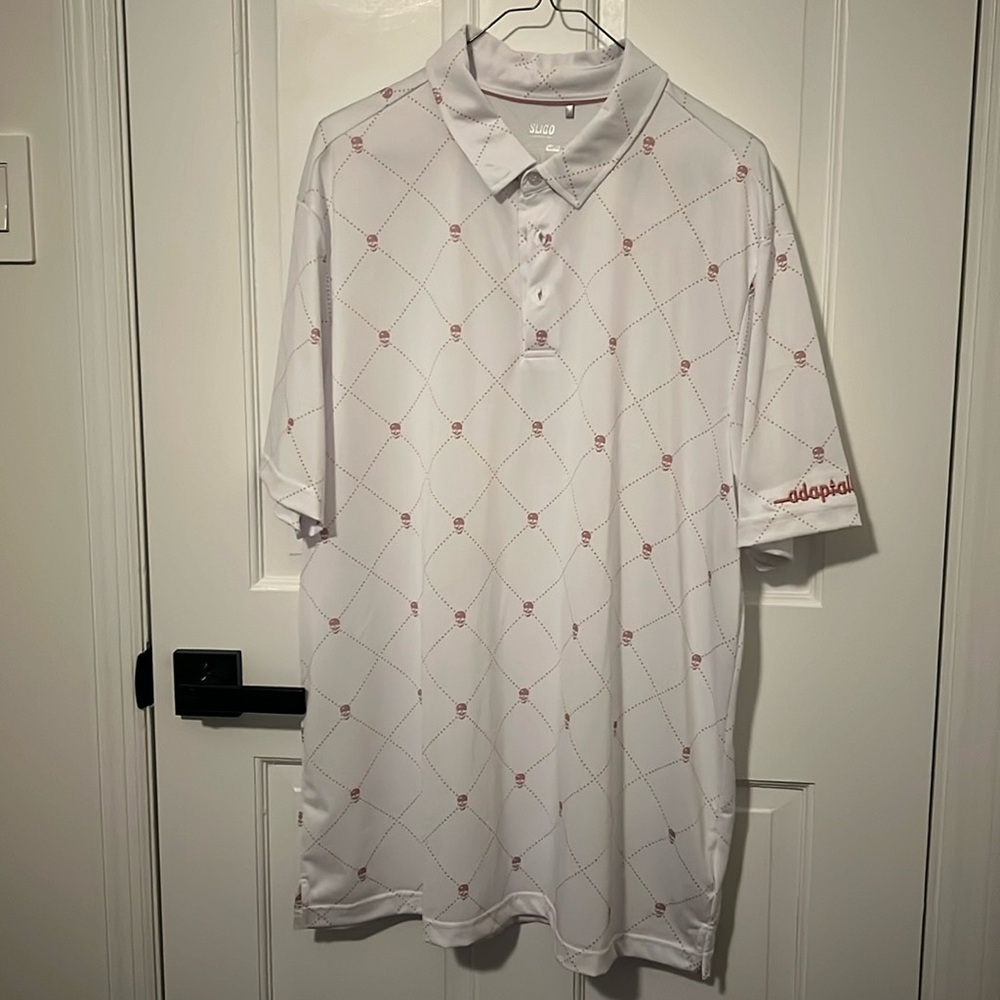 Sligo Dri Fit Golf Shirt Pink w Skull Pattern XL